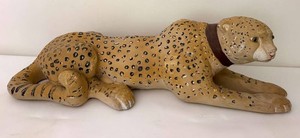 Vintage Spotted Reclining Leopard Sculpture - 24 in