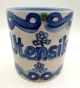 M.A. Hadley Hand-Decorated Ceramic Utensil Vessel - 5 in.