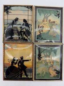 Antique Silhouette Framed Decorative Prints - Set of 4, 4 X 5 in