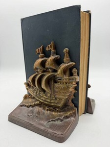 Vintage Cast Metal Sailing Ship Bookends Pair