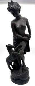Vintage Classical-Style Woman and Lamb Figurative Sculpture - 19 in.