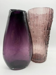 Vintage Purple Glass Vases - Pair (Tallest 11 Inches)