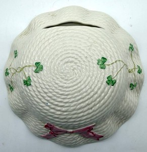 Belleek Ireland Porcelain Shamrock Basket Wall Pocket - 9 Inch
