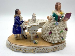Vintage Dresden Porcelain Figural Piano Group - 7 X 3.5 in