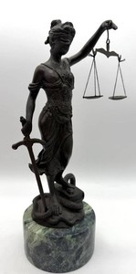Vintage Signed Alois Mayer Lady Justice Figurine With Scales and Sword