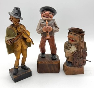 Carved Wooden Musician Figures - Violinist, Clarinetist & Cellist (Lot of 3) including Franco - Italy