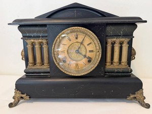 Antique Ornate Mechanical Mantel Clock With Brass Movement - 16 in