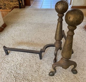 Vintage Fireplace Andirons Fire Dogs Pair - 17 in Tall