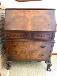 Vintage Ornate Drop-Front Secretary Desk With Cabriole Legs - 32 X 17 X 42 in