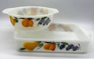 Vintage Fire-King Fruit Pattern Pan & Mixing Bowl (Lot of 2)