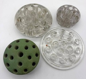 Vintage Roseville Ceramic & Clear Glass Flower Frogs (Lot of 4)