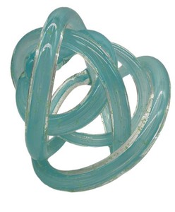 Abstract Turquoise & Clear Art Glass Sculpture - 6 Inches