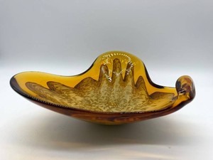 Amber Art Glass Sculptural Centerpiece Dish - 9 in