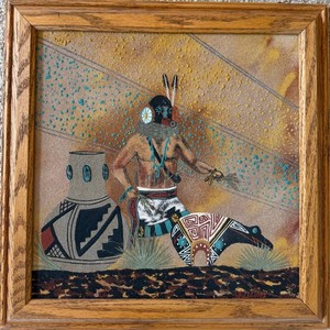 Navajo-Style Sandpainting Artwork in Wood Frame - 16in
