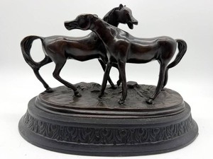 Vintage Three-Horse Equestrian Sculpture With Ornate Base - 7 in