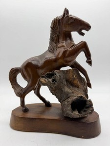 Vintage Carved Wooden Rearing Horse Sculpture
