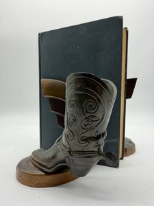 Vintage Trophy Craft Decorative Cowboy Boot Bookends With Scrollwork