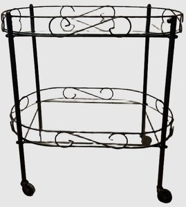 Vintage Wrought-Iron Glass Bar Cart 24 X 15 X 17 in