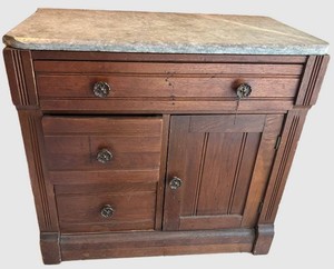 Vintage Wood Cabinet With Marble Top - 3 Drawers