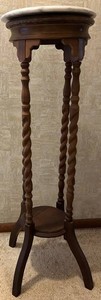 Vintage Carved Wood Marble-Top Pedestal Stand 14 X 12 in