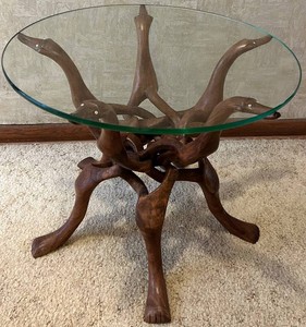 Vintage Carved Wood Duck  Serpent Sculptural Accent Table 20 X 15 in