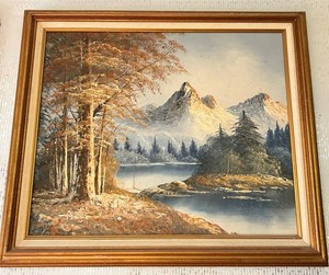 Vintage Factory Art Oil on Canvas Mountain Landscape