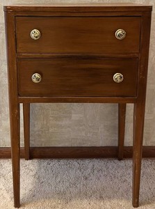 Vintage Two-Drawer Wood Accent Table With Floral Pulls