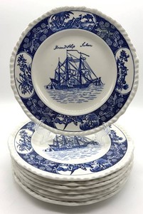 Wedgwood Friendship Salem Blue Transferware Plates 8.5 in (Lot of 8)