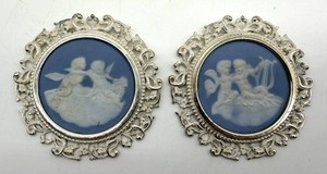 Vintage Limoges France Porcelain Cherub Plaques With Ornate Frames - Pair