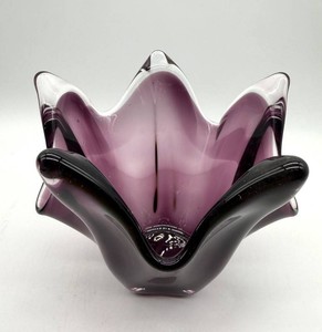 Sculptural Purple & Black Art Glass Handkerchief Vase