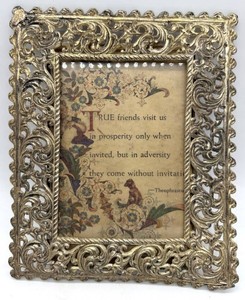 Victorian Ornate Pierced Frame With Theophrastus Proverb - 7 X 8 in