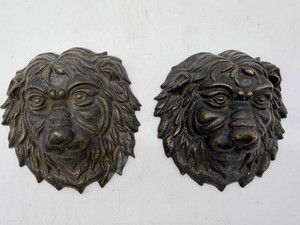 Antique Cast Metal Lion Medallions Pair - #1