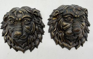 Antique Cast Metal Lion Medallions Pair - #2