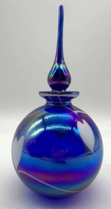 Artisan Iridescent Glass Perfume Bottle With Heart Motifs - 6 in