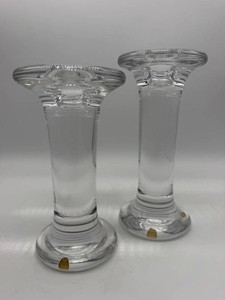 Kosta Boda Clear Art Glass Candlesticks - 7.5in & 6.75in (Lot of 2)