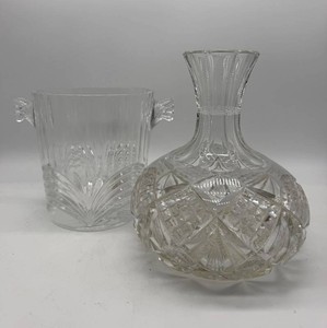 Royal Crystal Rock Aurea Ice Bucket & American Brilliant Period Decanter - 2-Piece Mixed Lot