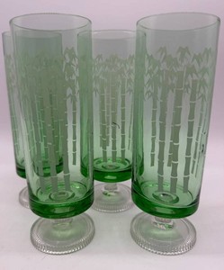 Ishizuka Glass Aderia Retro Green Bamboo Stemmed Glasses (Lot of 4)
