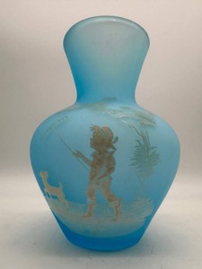 Vintage 7-Inch Mary Gregory Blue Satin Glass Vase
