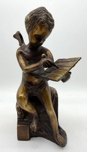 Vintage Cherub Putto Sculpture With Tablet - 8.5 in