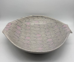 Vintage Caltempo Ceramic Footed Fish Serving Bowl - Blue & Pink Pattern, 12 in