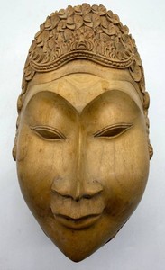 Carved Wooden Buddha Head Lidded Container