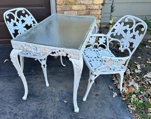 Vintage Petite Cast Iron Patio Table & 2 Chairs (Lot of 3)