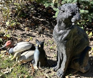 Vintage Garden Statuary - Black Felines & Ducks (Lot of 5)
