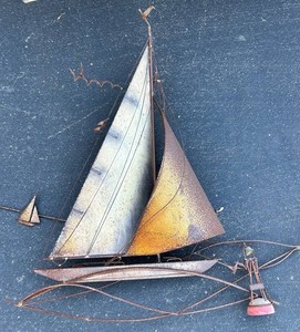 Metal Sailboat Sculpture With Rust Patina - 32 X 32 in