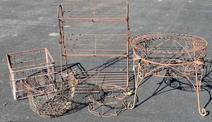 Vintage Wire Garden Decor & Basket Mixed Lot - 6 Pieces