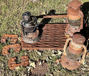 Vintage Dietz Lanterns & Cast Iron Parts Mixed Lot - 3 Lanterns