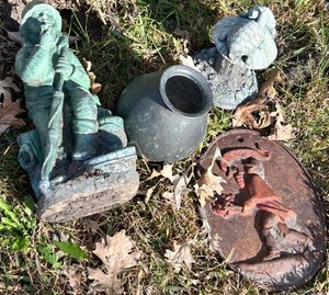 Estate Garden Statuary & Cast-Metal Relief Mixed Lot - 4 Pieces