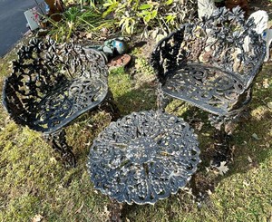 Petite Cast Iron Patio Set - 2 Chairs & Table