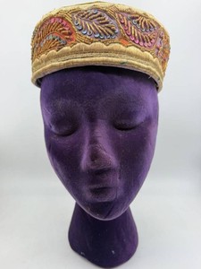 Vintage Ornate Purple Embroidered Metallic-Thread Cap