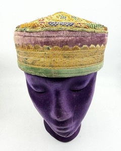 Vintage Embellished Beaded Textile Cap Headdress